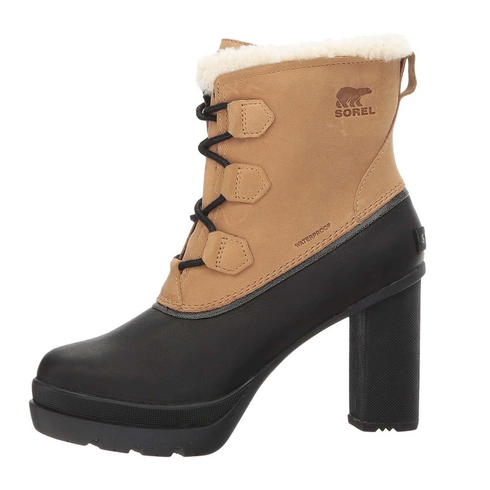 Sorel Dacie Lace High Heel Black Leather  Winter Boots 7.5 US UK 5.5 EUR 38.5